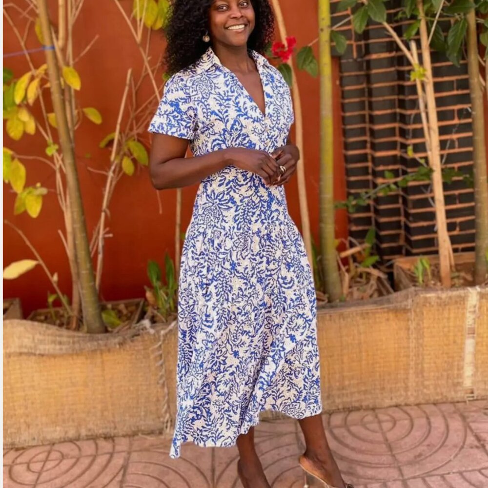ZARA BLUE OPENWORK EMBROIDERY EMBROIDERED MIDI DRESS BUTTONS M,L,XL 3077/615 - Picture 6 of 17